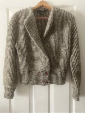 Vintage Ribbed Shawl-Collar Cardigan Sweater Jacket - Taupe I.B   Diffusion EUC